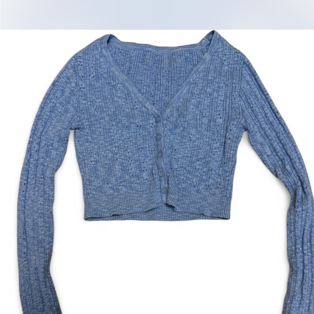 Blue Cropped Cardigan Sweater